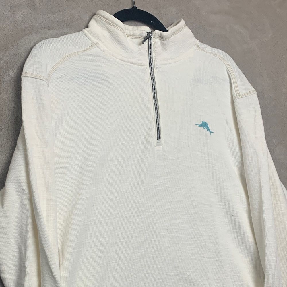 TOMMY BAHAMA | LARGE Men 1/2 ZIP CREW PULLOVER SHIRT | CREAM WHITE